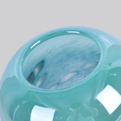 Teal Glass Vase – 7.1in Hand Blown Wide Mouth Art Glass Vase – Turquoise Decorative Vase for Flowers, Centerpieces, Bookshelf, Bathroom, Dining Table or Living Room Display