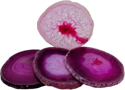 Pink Geode Drink Coasters Dyed 4-5" Set Agate Slice Large Gemstone Crystal Cup Mats for Coffee Table Wedding Creative Cards