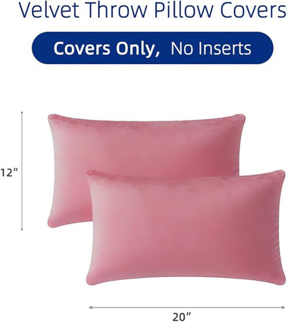 QUORGVES Pink Velvet Pillow Covers 12x20 Inch Set of 2, Soft Solid Decorative Lumbar Throw Pillow Covers, Decor Cushion Covers for Bed Sofa Couch Bedroom Living Room