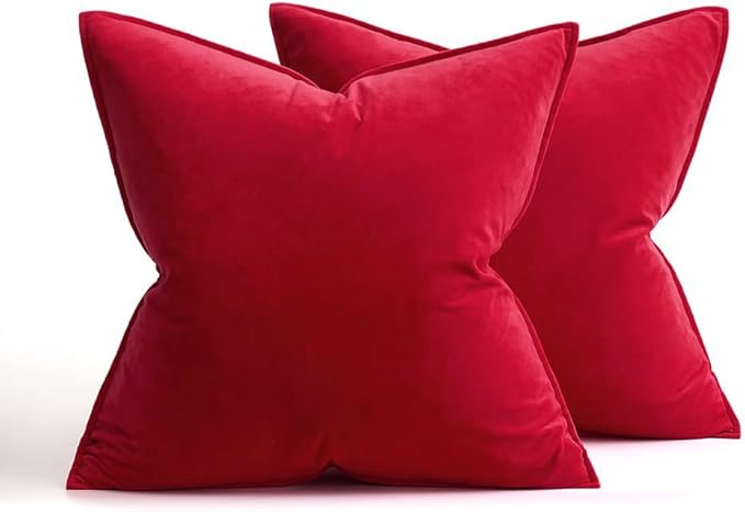 MIULEE Pack of 2 Christmas Red Decorative Velvet Throw Pillow Covers Soft Pillowcase Cozy Soft Square Pillowcases Cushion Covers Cases for Winter Sofa Couch Bedroom Home Decor 18x18 Inch