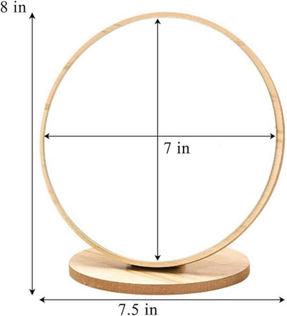 Aestivate Round Compact Table Mirror - Standing Wood Framed, 90 Degree Rotating for Makeup & Cosmetic