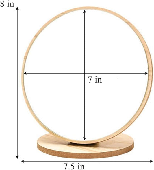 Aestivate Round Compact Table Mirror - Standing Wood Framed, 90 Degree Rotating for Makeup & Cosmetic