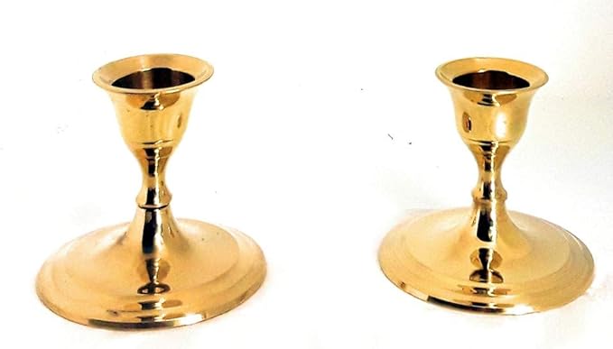 3SCompany Shiny Solid Brass Gold Small Taper Candle Holder 2 1/2" Tall