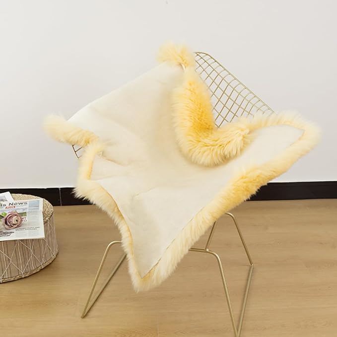 LLB Genuine Sheepskin Area Rug Wool Rug Fur Carpet Fluffy Shaggy Fur Rug for Living Room Kids Bedroom Real Sheepskin Throw Lambskin Rugs Sofa Mat Chair Seat Covers (Yellow, 2 x 3 ft Sheepskin)