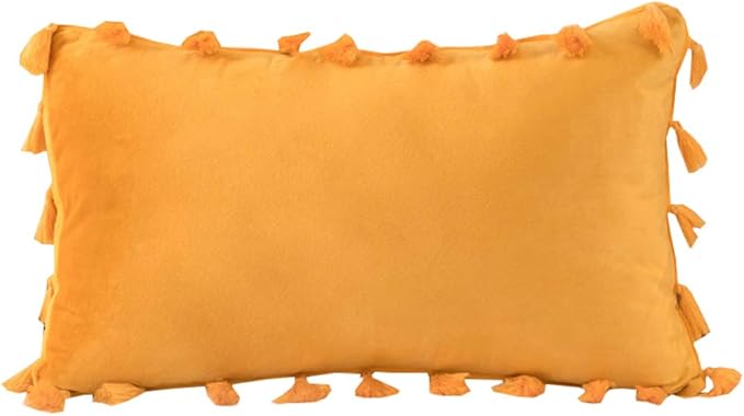 vctops Velvet Soft Solid Decorative Throw Pillow Cover with Tassels Boho Accent Cushion Case for Couch Bedroom Car Gold 12''x20''