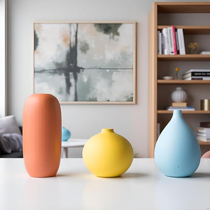 Small Multi Color Ceramic Vase Set 3 for Modern Home Table Decor, Living Room, Tabletop, Bedroom, Shelf, Office Bookshelf, Entryway, Coffee Table Mantel, Rustic Farmhouse Decorative Vases