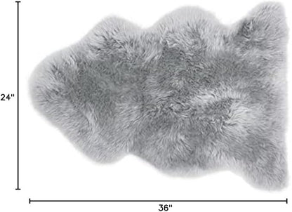 HUAHOO Premium Genuine Sheepskin Rug Grey Real Australia Sheepskin Natural Lambskin Fur Area Rug Seat Covers for Kids Bedroom Sofa Chair Cover Pets Dogs Mat Single Pelt/2'x 3' Silver Grey