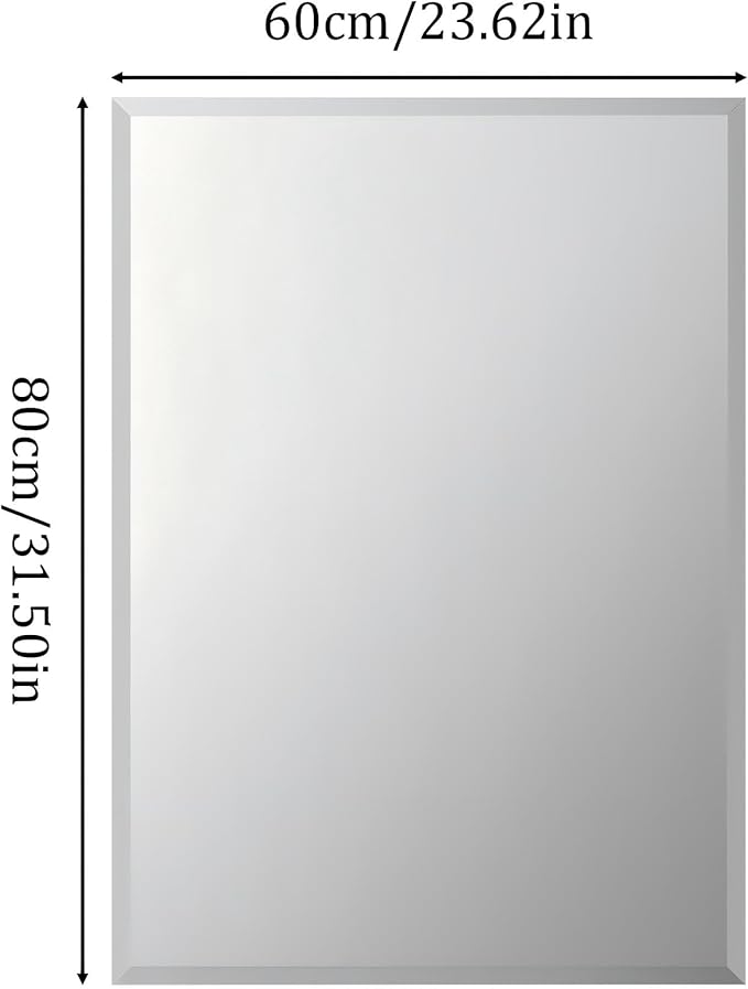 Frameless Rectangular Wall Mirror: Decorative Rectangle Mirrored Glass Vanity with Beveled Silver Edge for Bathroom Bedroom Livingroom Dining Room Entryway Hallway, 32 x 24 inch