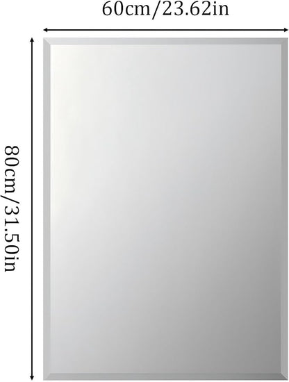 Frameless Rectangular Wall Mirror: Decorative Rectangle Mirrored Glass Vanity with Beveled Silver Edge for Bathroom Bedroom Livingroom Dining Room Entryway Hallway, 32 x 24 inch
