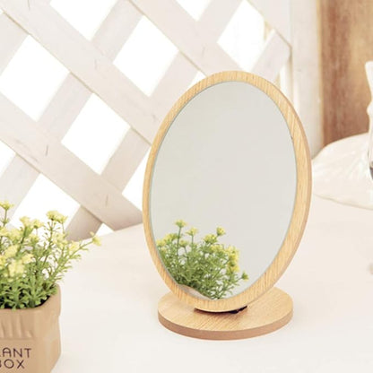 Aestivate Oval Compact Table Mirror - Wood Framed Desktop Mirror with 90 Degree Rotation for Makeup & Cosmetic