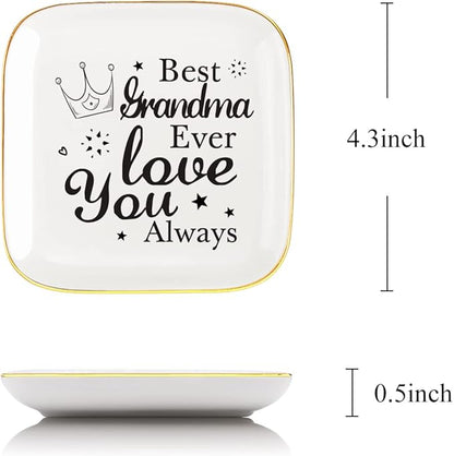 Littlefa Best Grandma Ever Gift,Grandma Birthday Gift,Love You Gift for Grandma,Mother's Day Gift for Grandma,Grandma Ceramic Ring Dish,Grandma Jewelry Tray