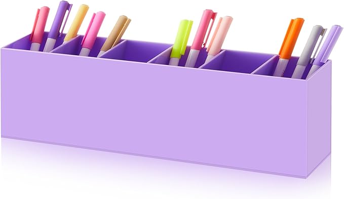 Jetec Acrylic Pen Holder 6 Compartments Makeup Brush Stationery Organizer Pencil Holder for Desk Accessories, Cosmetic Brushes, Dorm, Home, Bathroom, Kitchen, Office Supplies(Purple)