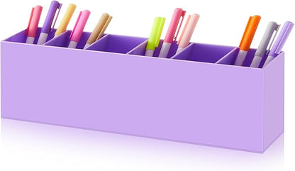 Jetec Acrylic Pen Holder 6 Compartments Makeup Brush Stationery Organizer Pencil Holder for Desk Accessories, Cosmetic Brushes, Dorm, Home, Bathroom, Kitchen, Office Supplies(Purple)