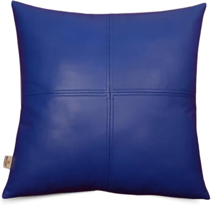 Lambskin Leather Pillow Cover, Hand Panel Stitched Leather Decorative Throw Pillow Covers for Couch Sofa Bed Living Room Garden (16x16 Inches, Deep Blue Pack of 1)