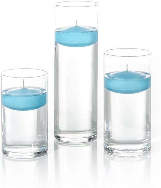 yummi Set of 18 Floating Candles and Cylinder Vases - Caribbean Blue