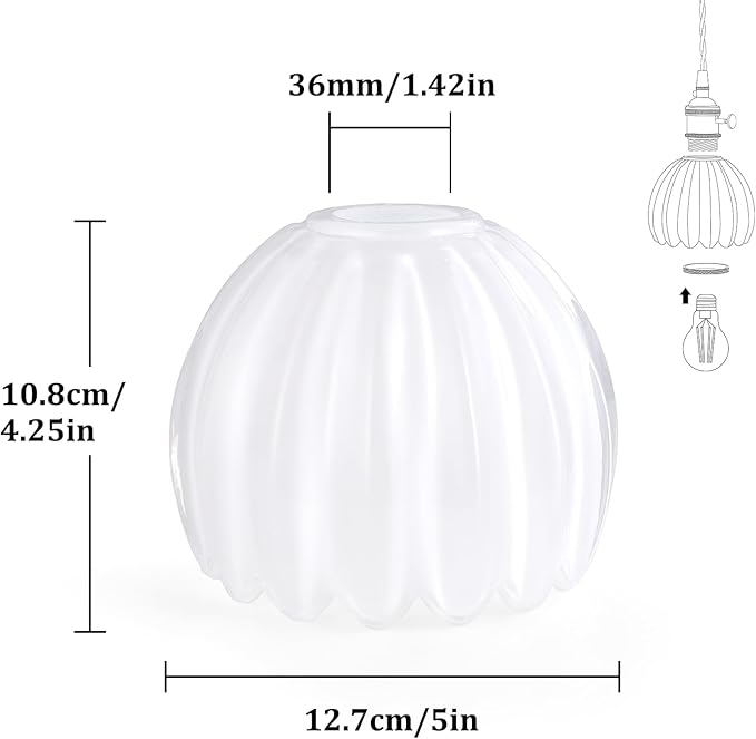 Tulip Lamp Shades Replacement, 5" Dia. * 4.25" H White Glass Sconce Shade Heavy and Thick for Wall Sconces Pendant Lights Ceiling Lights Chandelier, 2 Pack