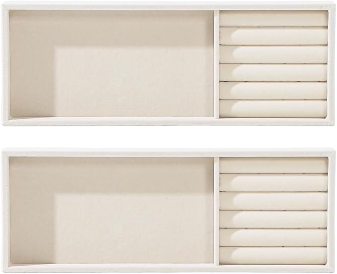 2Pcs Desk Drawer Storage Tray, Nightstand Organizer, Necklace Bracelet Ring Earring Jewelry Display, Grid Table Organizer Holder for Sunglass, Phone, Watch, Perfume (2 grid)/Beige