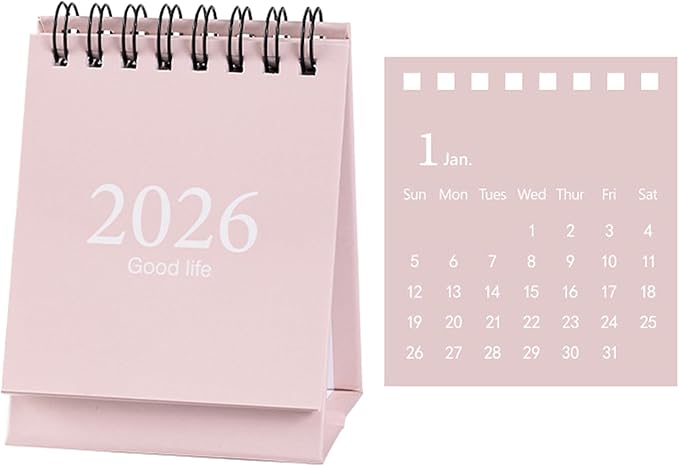 2026 Mini Desk Calendar Monthly Wirebound Simple Style Desktop Calendar 3.9" x 3" - Pink (Jan. 2026 to Jul. 2027)