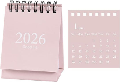 2026 Mini Desk Calendar Monthly Wirebound Simple Style Desktop Calendar 3.9" x 3" - Pink (Jan. 2026 to Jul. 2027)