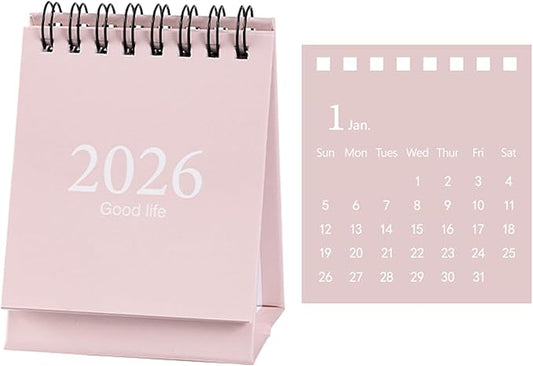 2026 Mini Desk Calendar Monthly Wirebound Simple Style Desktop Calendar 3.9" x 3" - Pink (Jan. 2026 to Jul. 2027)