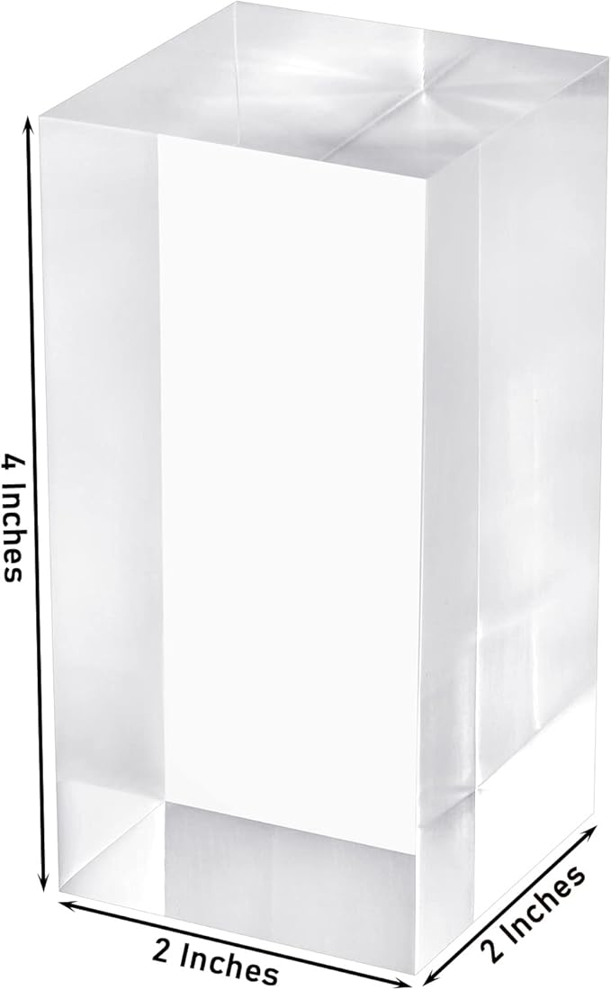 CiaoHER 2in Thickness Solid Acrylic Cube Display Block Clear Polished Pedestal Stand Riser Solid Base 2" x 2" x 4", 1 Pack