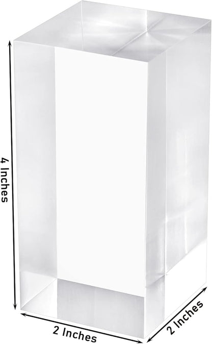 CiaoHER 2in Thickness Solid Acrylic Cube Display Block Clear Polished Pedestal Stand Riser Solid Base 2" x 2" x 4", 1 Pack