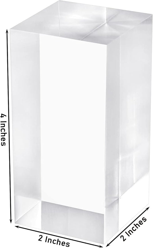 CiaoHER 2in Thickness Solid Acrylic Cube Display Block Clear Polished Pedestal Stand Riser Solid Base 2" x 2" x 4", 1 Pack
