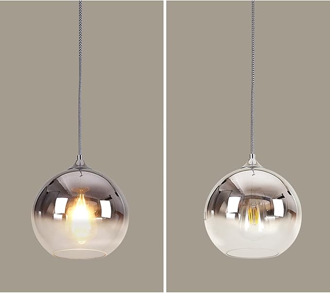 Gradient Silver Glass Globe Pendant Light,Spherical Glass Hanging Light Fixtures Island Ceiling Lamp (7.8'')