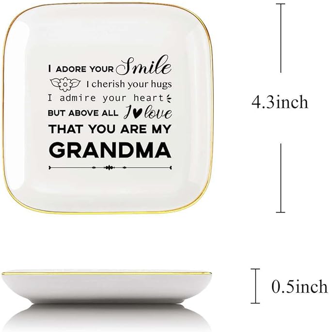 Littlefa To My Grandma Saying Ceramic Ring Dish Decorative Jewelry Tray for Grandma, Unique Grandma Birthday Christmas Meaningful Gifts for Grandma from Grandchild - I Admire Your Heart