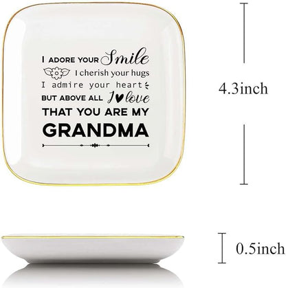Littlefa To My Grandma Saying Ceramic Ring Dish Decorative Jewelry Tray for Grandma, Unique Grandma Birthday Christmas Meaningful Gifts for Grandma from Grandchild - I Admire Your Heart