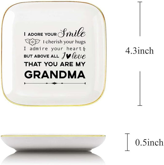 Littlefa To My Grandma Saying Ceramic Ring Dish Decorative Jewelry Tray for Grandma, Unique Grandma Birthday Christmas Meaningful Gifts for Grandma from Grandchild - I Admire Your Heart