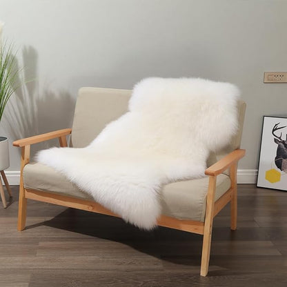LLB Genuine Sheepskin Area Rug Wool Rug Fur Carpet Fluffy Shaggy Fur Rug for Living Room Kids Bedroom Real Sheepskin Throw Lambskin Rugs Sofa Mat Chair Seat Covers (Ivory White, 2 x 3 ft Sheepskin)