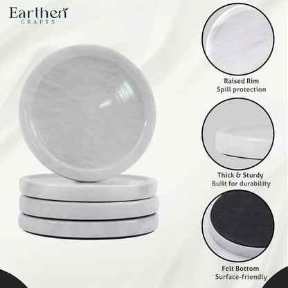Marble Coasters Set of 4 for Drinks Countertop 4 Inches Round White Stone Drink Coaster for Kitchen Counter, Ideal for Home Decor House Warming