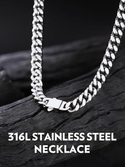 Bandmax Mens Stainless Steel Chain Necklaces 5/7/9/12MM Chunky Miami Cuban Link Chain Necklace Bracelet Silver/Gold Plated/Black Chains for Men 18"-30"