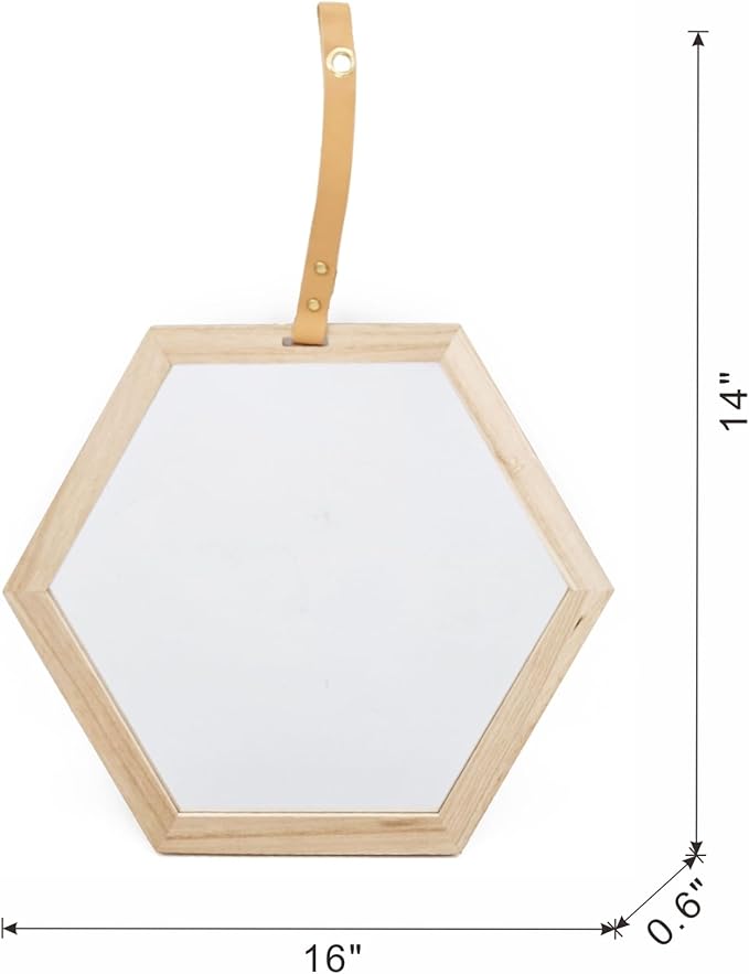 16 x 14 Inches Harlan Hexagon Mirror with Beige Wood Frame, Wall Geometric Mirrors Decor, Hanging Wall Glass Mirror for Home/Bedroom/Living Room/Hallway/Entryway