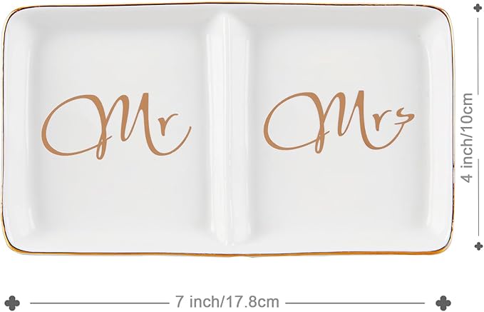Mr. and Mrs. Ring Dish Engagement Gifts for Couples Wedding Ring Holder Jewelry Dish Tray, Bridal Shower Gifts for Women Newlywed Future Bride To be Gifts His and Hers Gifts