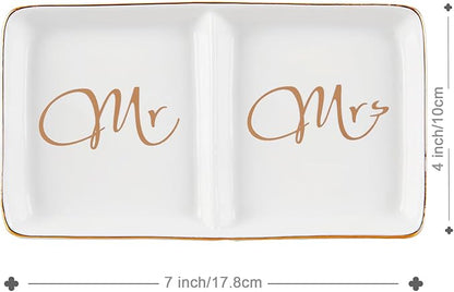 Mr. and Mrs. Ring Dish Engagement Gifts for Couples Wedding Ring Holder Jewelry Dish Tray, Bridal Shower Gifts for Women Newlywed Future Bride To be Gifts His and Hers Gifts