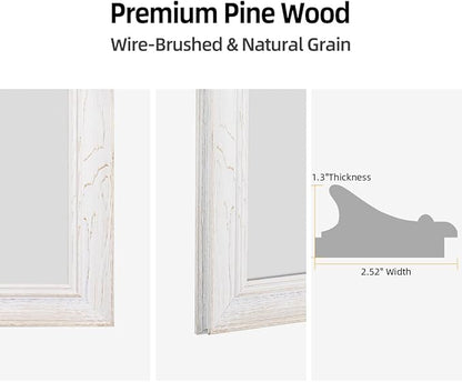 24 x 36 Rustic Wooden Framed Wall Mirror for Bathroom, White Wood with Orange Grain Vanity Rectangle Mirror for Over Sink, Waterproof, Decor Living Room, Bedroom, Entryway, Horizontal/Vertical