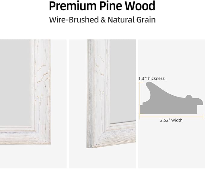 30 x 36 Rustic Wooden Framed Wall Mirror for Bathroom, White Wood with Orange Grain Vanity Rectangle Mirror for Over Sink, Waterproof, Decor Living Room, Bedroom, Entryway, Horizontal/Vertical