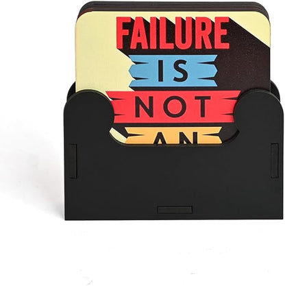 GKD Wooden Coasters for Drinks, Motivational MDF Wooden Coasters Set of 6 with Holder, 3.8 inches Eco-Friendly Absorbent Coaster for Coffee Table, Office, Bar, Drinking Glasses, Tabletop Protection