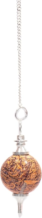 L PEDRA & CRYSTAL Crystal Ball Pendulum – Polished Gemstone Sphere with Chain for Dowsing, Divination, or Decor | Ball-Shaped Crystal Pendant for Energy Work & Display (Calligraphy Agate Pendulum)