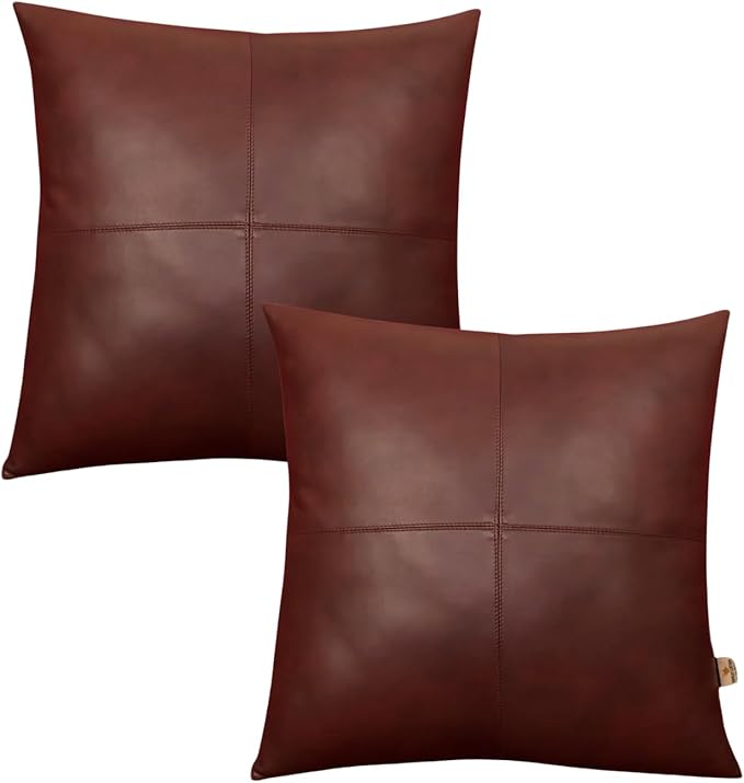 Genuine Lambskin Leather Pillow Cover, 20x20 Inch Case for Lumbar Throw Couch Pillows, Thick & Soft Cushion Covers for Sofa Bed Home Décor (Antique Dark Brown Plain Pack of 2)