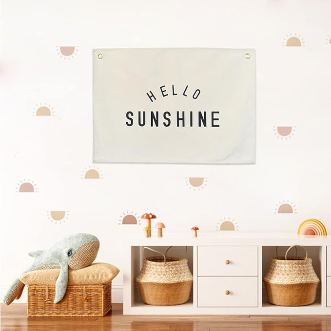 Canvas Banner Hanging Flag Banner for Nursery and Playroom Wall Décor for Kids Trendy Room Décor for Boys and Girls (Hello sunshine)