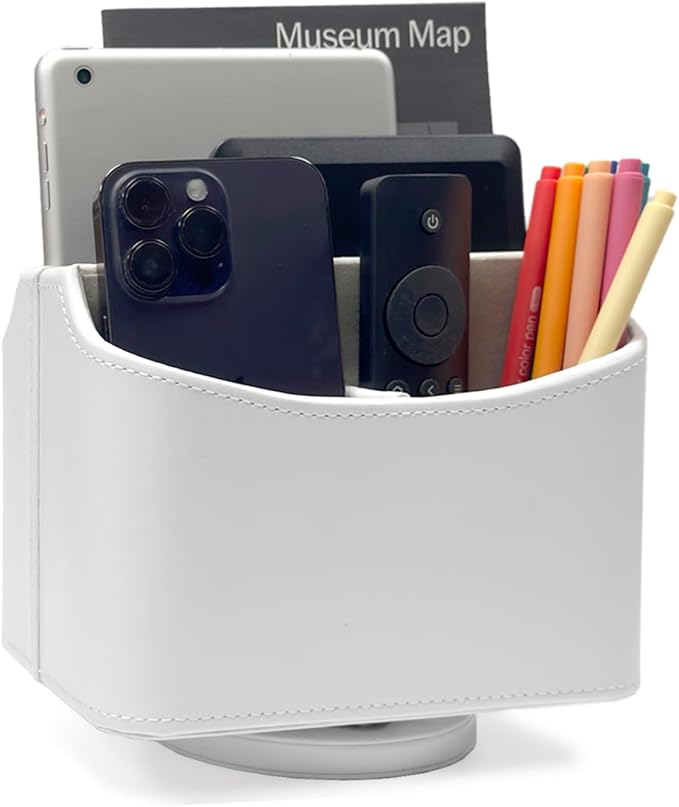 UnionBasic Rotating Desk Organizer, 360 Degree Desk Spinning Caddy, Desktop TV Guide/Mail/Media/Remote Controller Holder Organizer, White