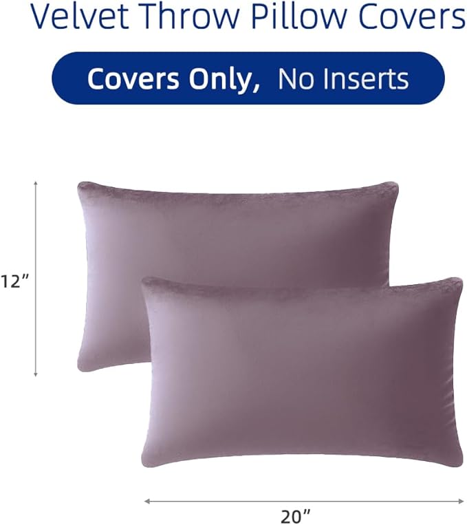 QUORGVES Jam Velvet Pillow Covers 12x20 Inch Set of 2, Soft Solid Decorative Lumbar Throw Pillow Covers, Decor Cushion Covers for Bed Sofa Couch Bedroom Living Room - Dusty Rose Mauve