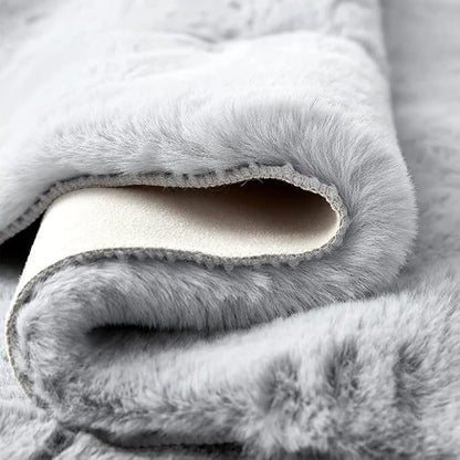 Grey Fluffy Faux Rabbit Washable Furry Fur Area Rugs for Bedroom Large Fuzzy Rug for Living Room Nursery Runner Rugs for Hallway 2x8 Rectangle Rug