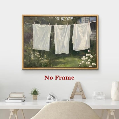 Farmhouse Laundry Picture Vintage Garden Painting Clothesline Canvas Art Cozy Cottage Prints Spring Landscape Artwork Laundry Day Poster Victorian Farmhouse Wall Art for Living Room 16x24in No Frame
