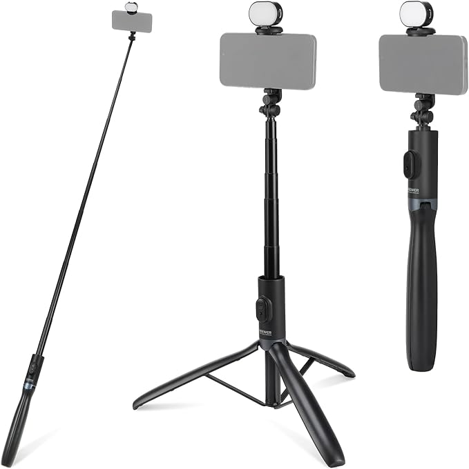 NEEWER Entry Level Version Selfie Stick Tripod with Light & Remote Compatible with iPhone Samsung Android, 67" Extendable Portable Travel Cell Phone Holder Stand for Video Recording Filming, PA987