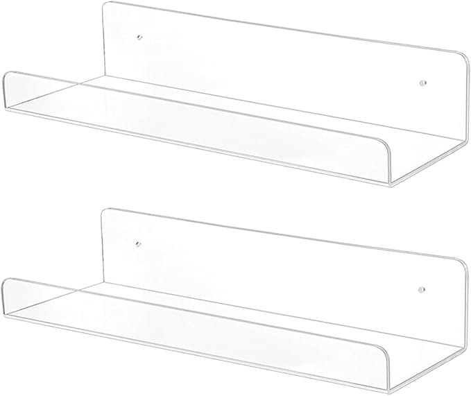 TONICE 2 Pack Acrylic Shelves for Wall 10in Floating Shelf Wall Mounted Set for Room, Bedroom, Bathroom, Kitchen, Living Room, Office Book Shelf Storage Decor