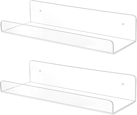 TONICE 2 Pack Acrylic Shelves for Wall 6in Floating Shelf Wall Mounted Set for Room, Bedroom, Bathroom, Kitchen, Living Room, Office Book Shelf Storage Decor